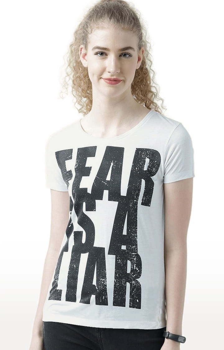 Women's White Typographic Regular T-Shirt