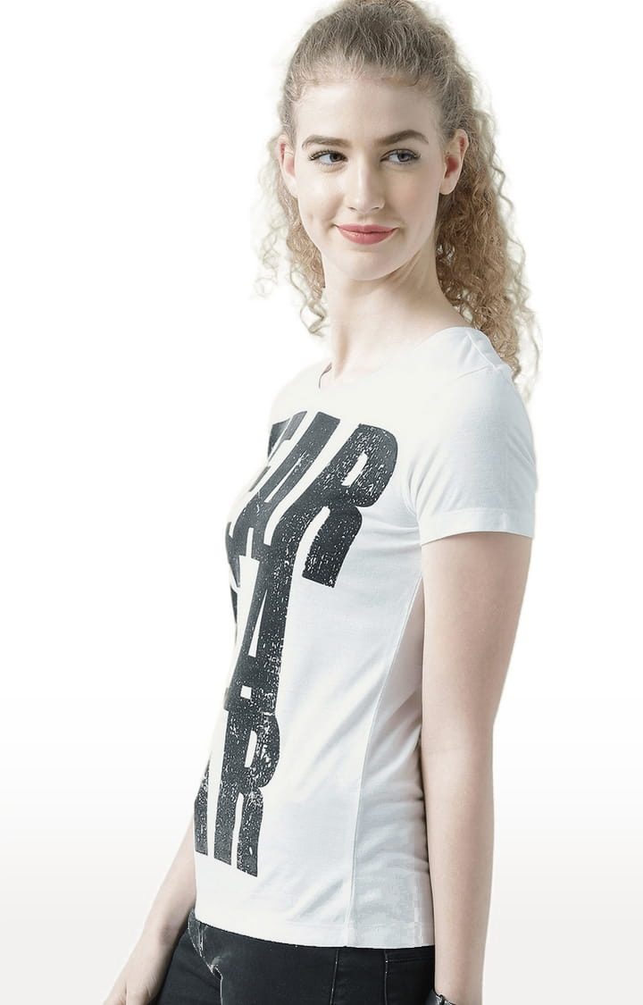 Women's White Typographic Regular T-Shirt