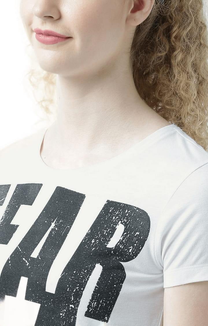 Women's White Typographic Regular T-Shirt