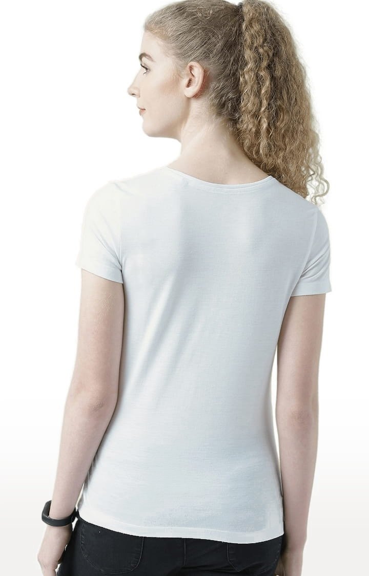 Women's White Typographic Regular T-Shirt