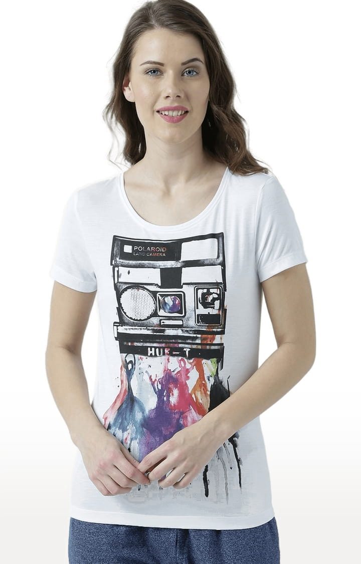 HUETRAP | Women's White Printed Regular T-Shirt