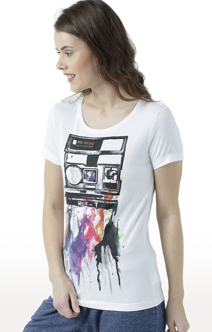 Women's White Printed Regular T-Shirt