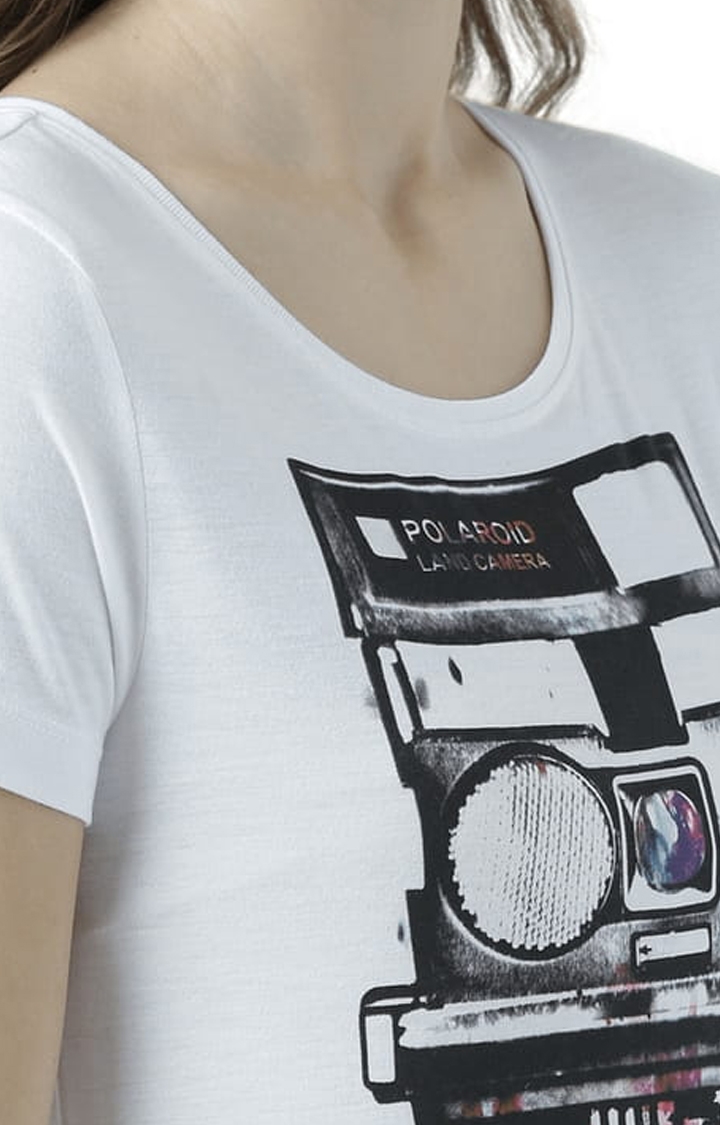 Women's White Printed Regular T-Shirt