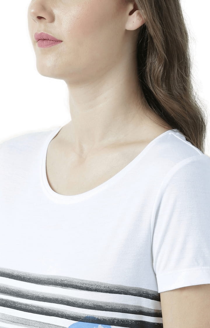 Women's White Printed Regular T-Shirt