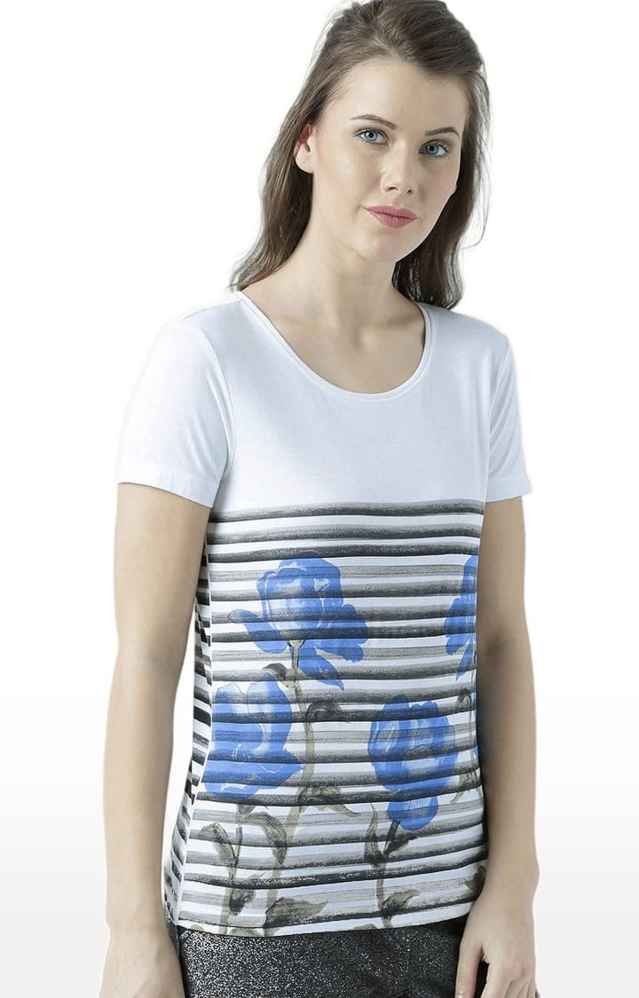HUETRAP | Women's White Printed Regular T-Shirt