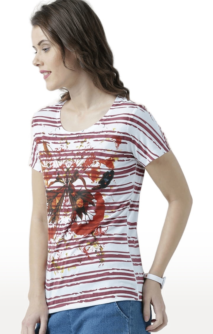 HUETRAP | Women's White and Red Cotton Printed Regular T-Shirt 2