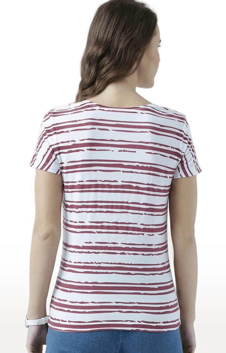 Women's White & Red Printed Regular T-Shirt