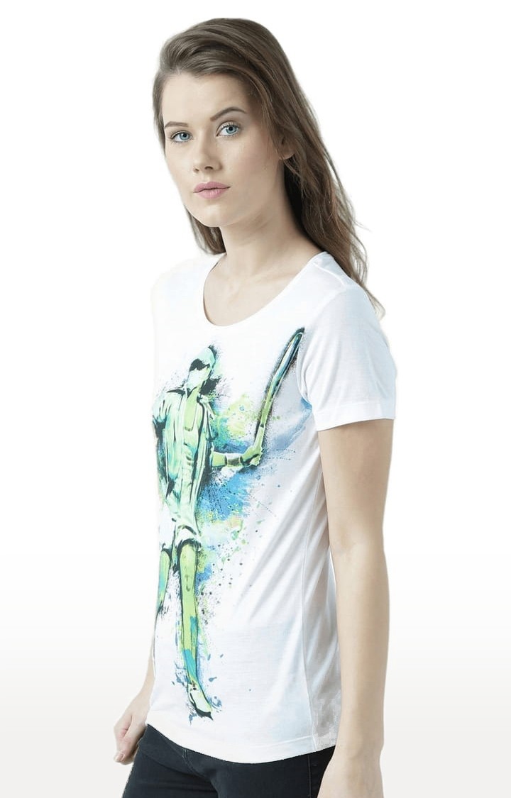 Women's White Printed Regular T-Shirt