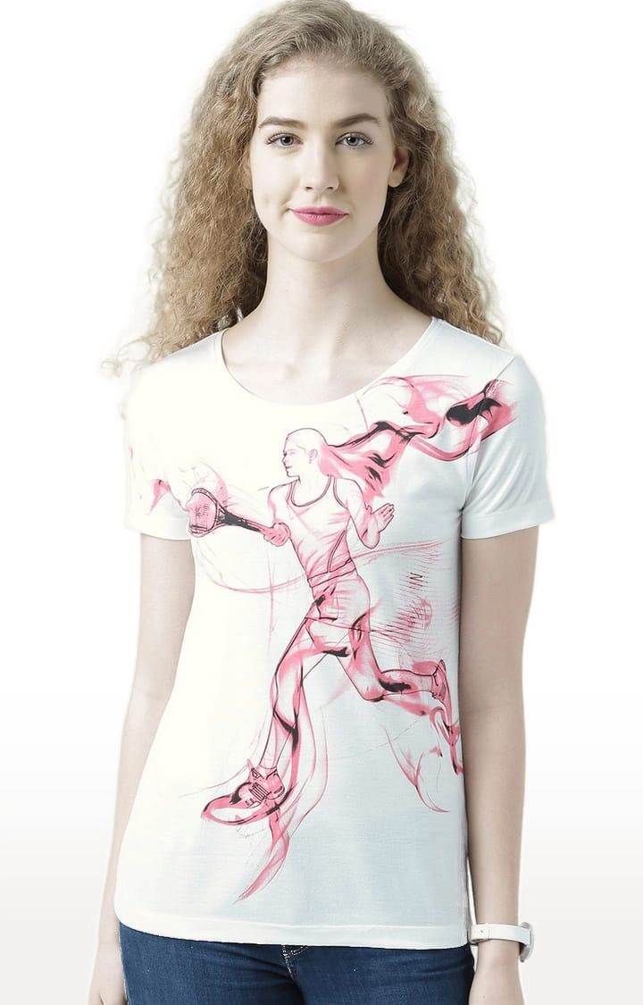 HUETRAP | Women's White Printed Regular T-Shirt