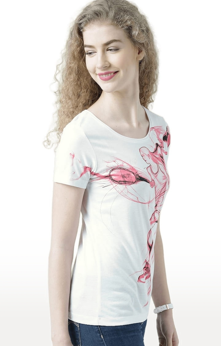 Women's White Printed Regular T-Shirt
