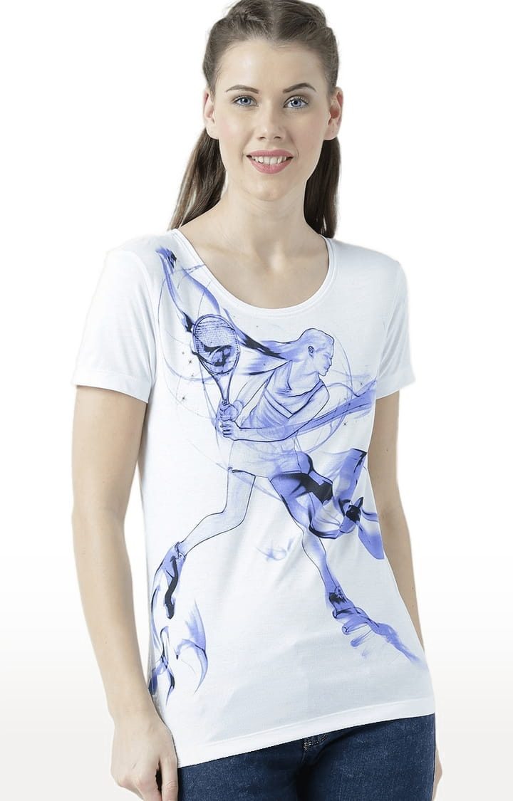 Women's White Printed Regular T-Shirt
