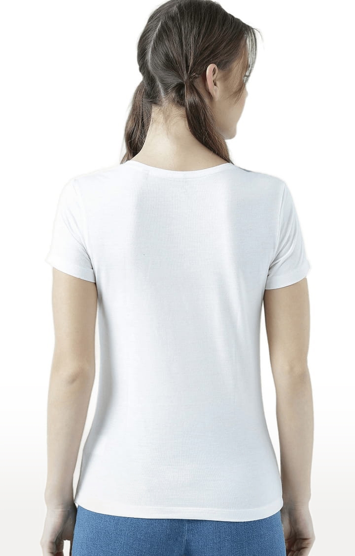HUETRAP | Women's White and Blue Cotton Printed Regular T-Shirt 3