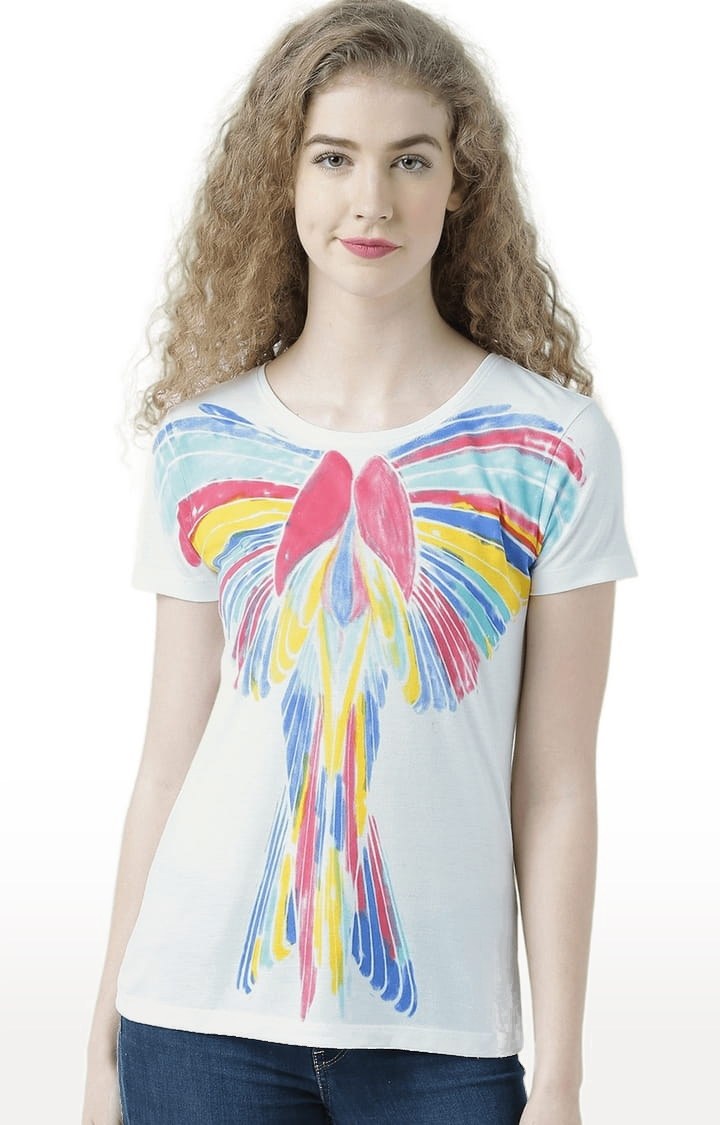 HUETRAP | Women's White Printed Regular T-Shirt