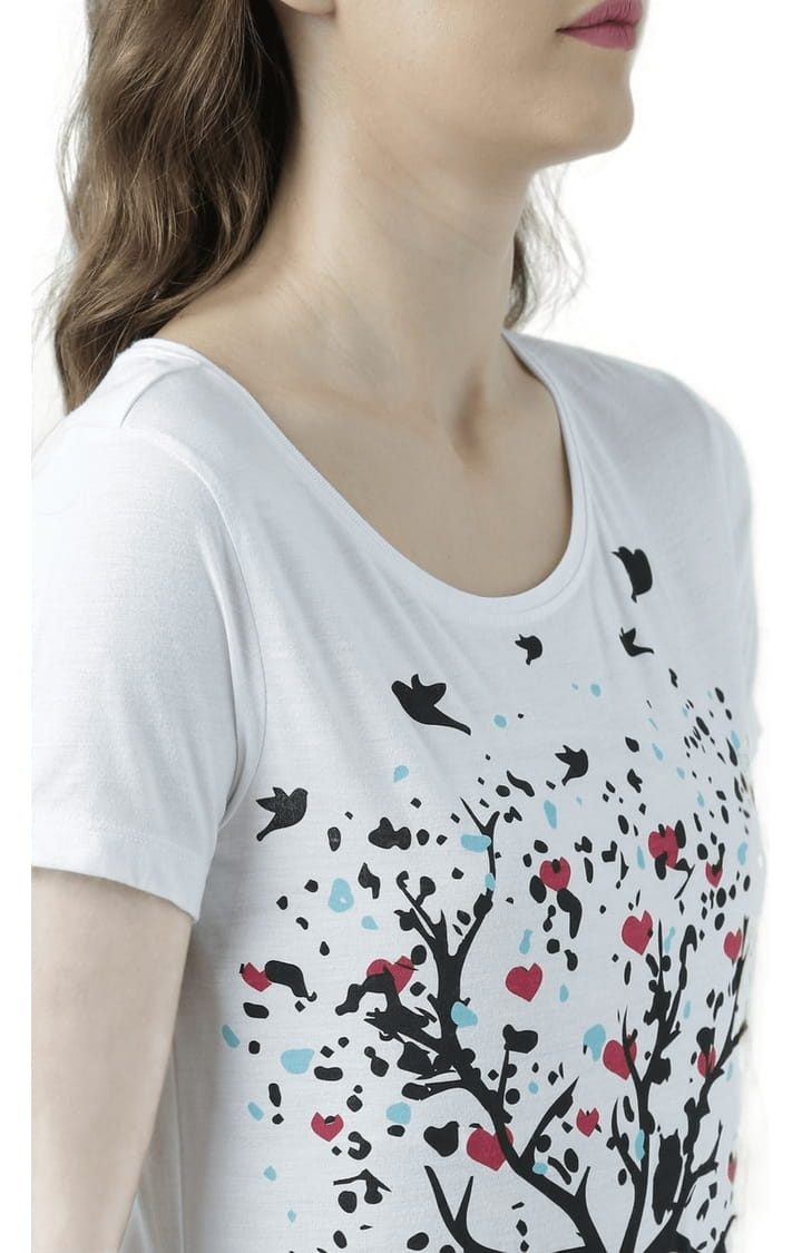 Women's White Printed Regular T-Shirt