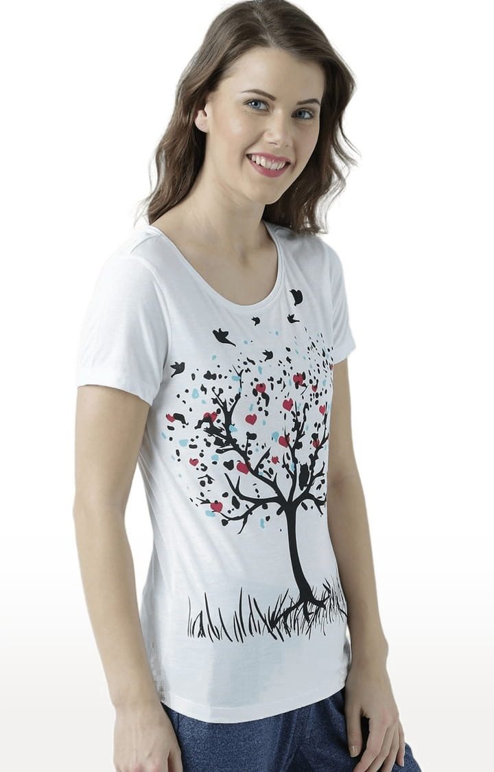 Women's White Printed Regular T-Shirt