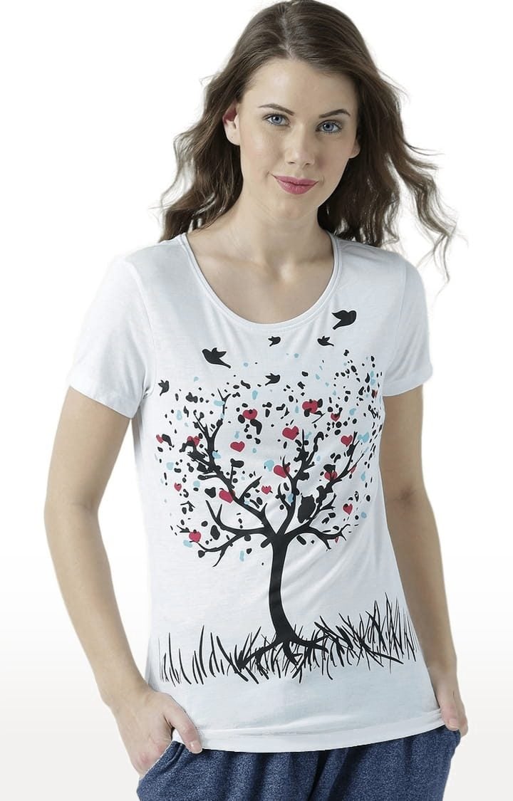 Women's White Printed Regular T-Shirt