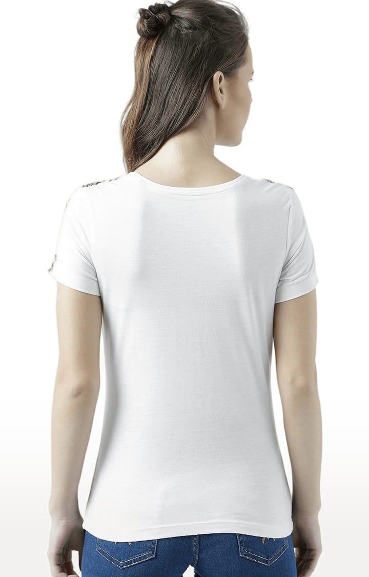 Women's White & Black Printed Regular T-Shirt
