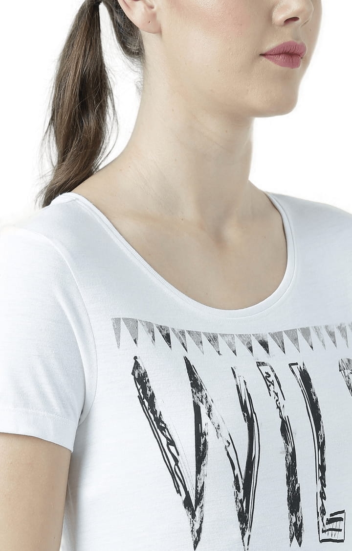 Women's White Printed Regular T-Shirt