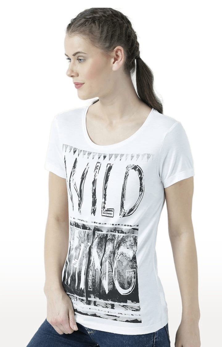 Women's White Printed Regular T-Shirt