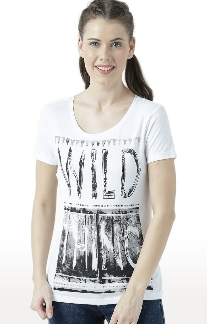 HUETRAP | Women's White Printed Regular T-Shirt