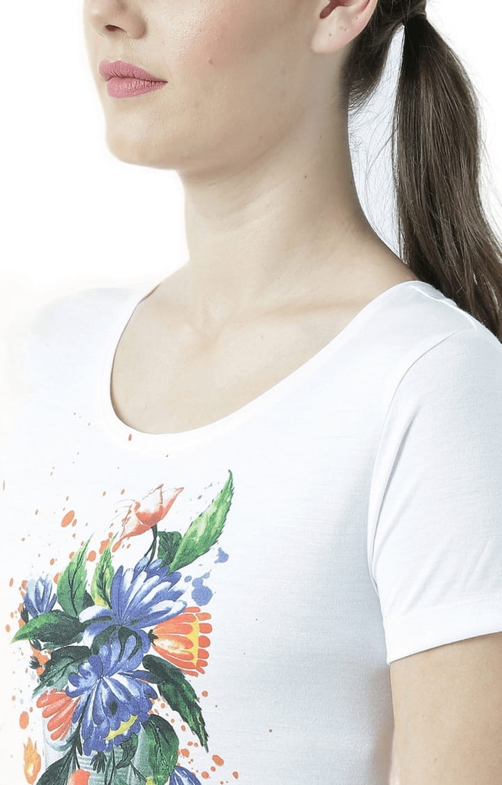 Women's White Printed Regular T-Shirt