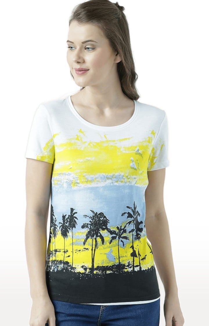 HUETRAP | Women's White Printed Regular T-Shirt