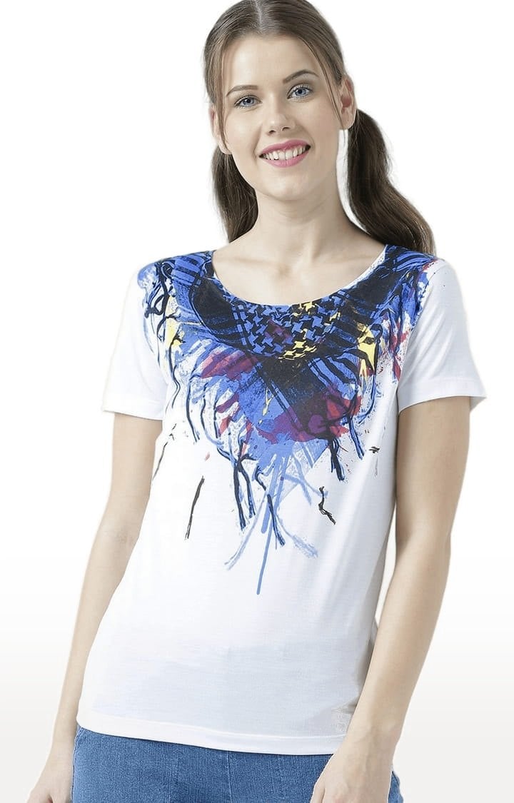 HUETRAP | Women's White Printed Regular T-Shirt