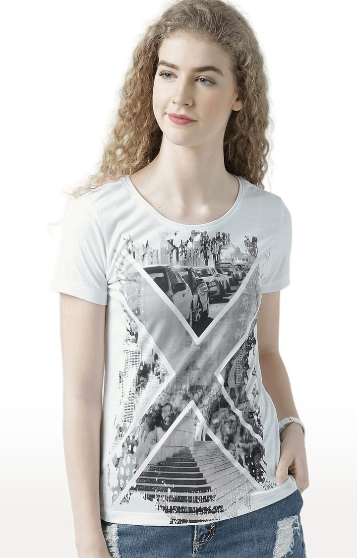 HUETRAP | Women's White Printed Regular T-Shirt