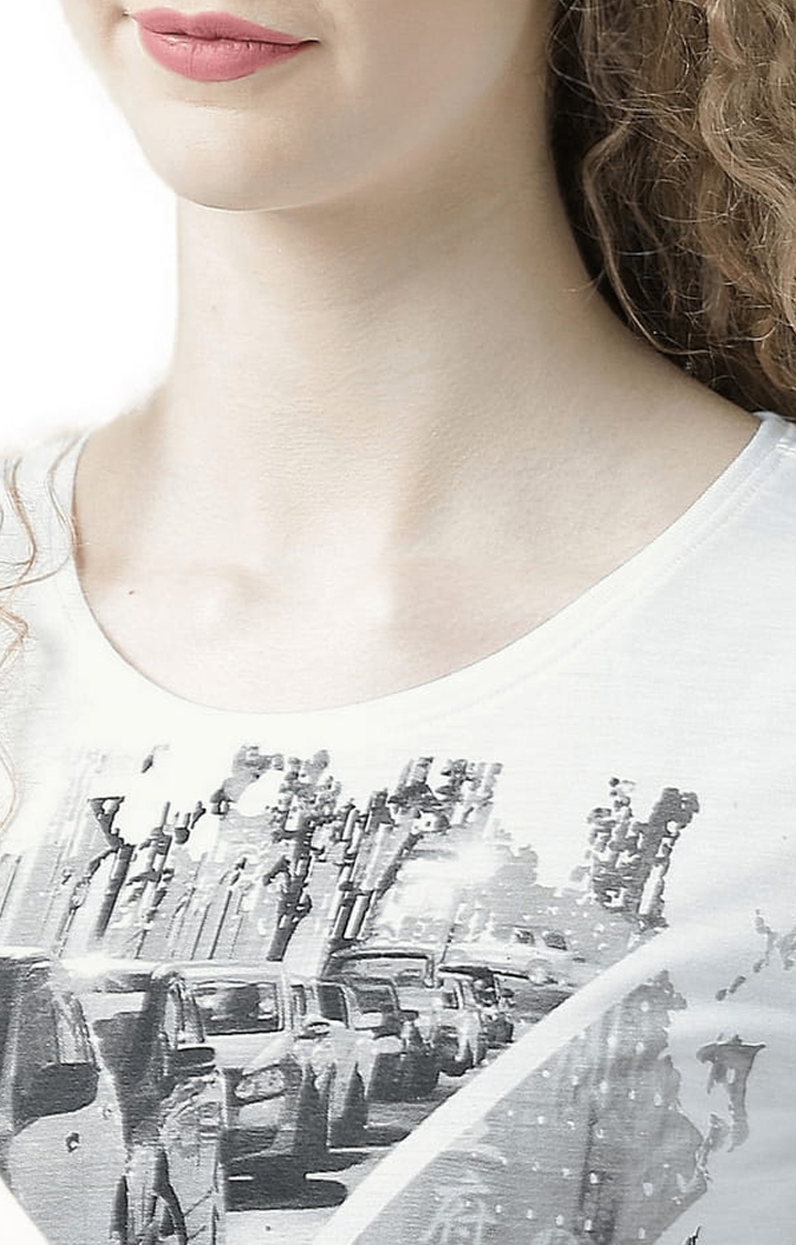 Women's White Printed Regular T-Shirt