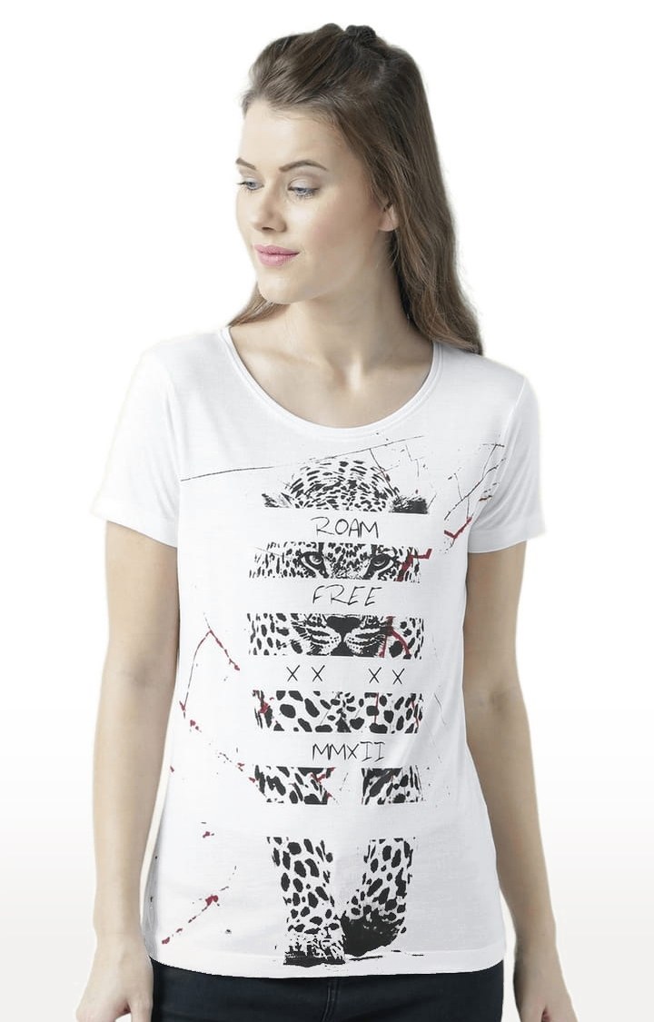 HUETRAP | Women's White Printed Regular T-Shirt
