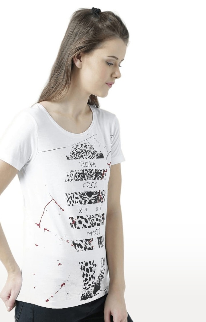 Women's White Printed Regular T-Shirt
