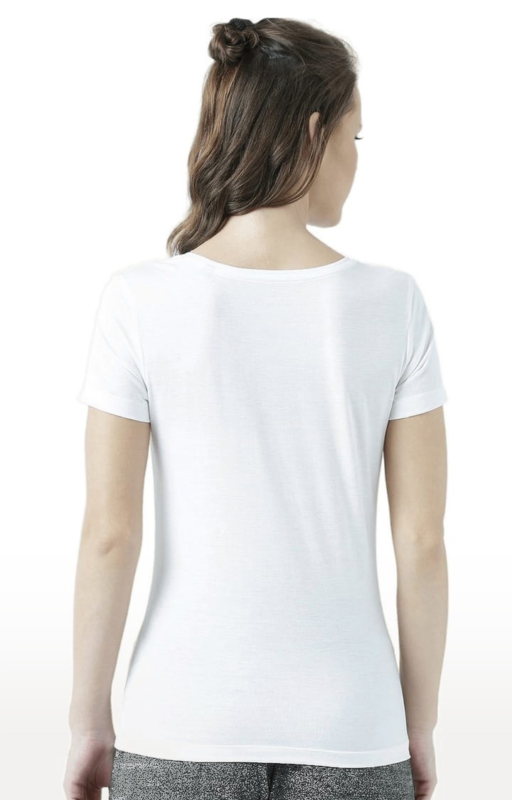 Women's White Typographic Regular T-Shirt