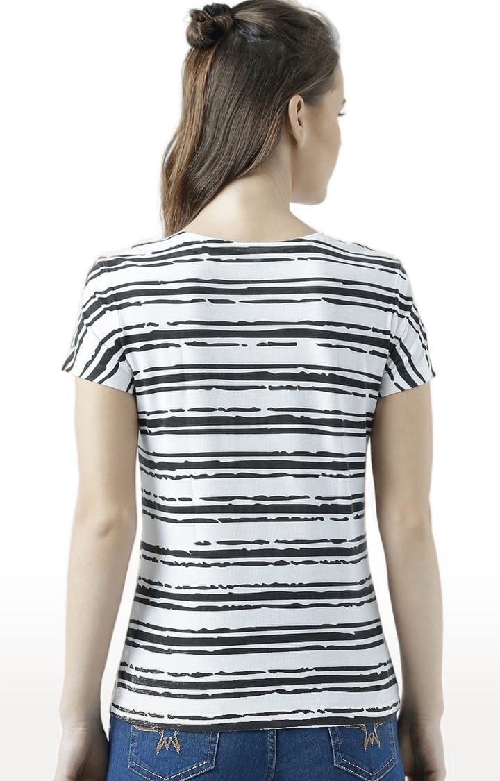Women's White & Black Printed Regular T-Shirt