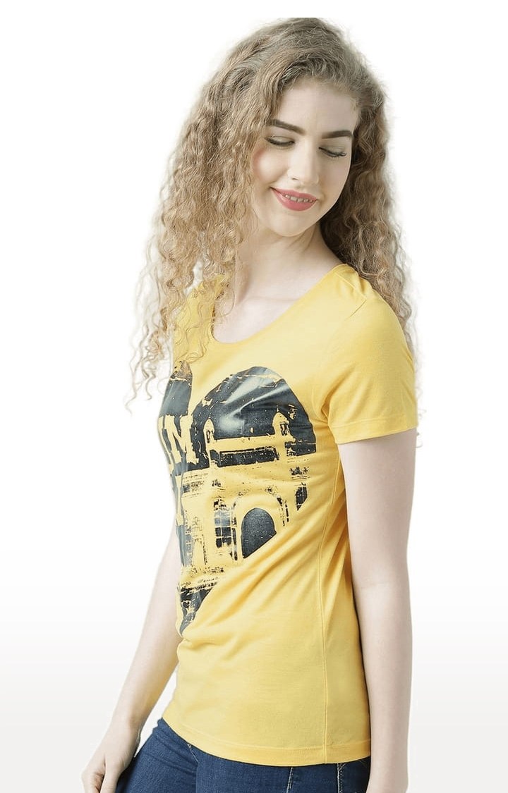 Women's Yellow Printed Regular T-Shirt
