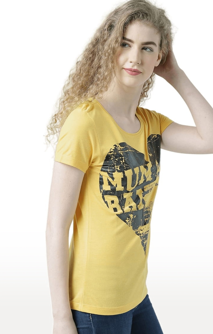 Women's Yellow Printed Regular T-Shirt