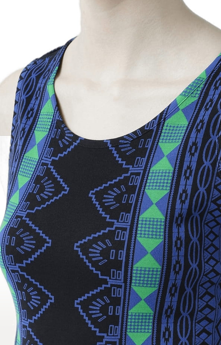 Women's Black & Blue Printed Tank Top