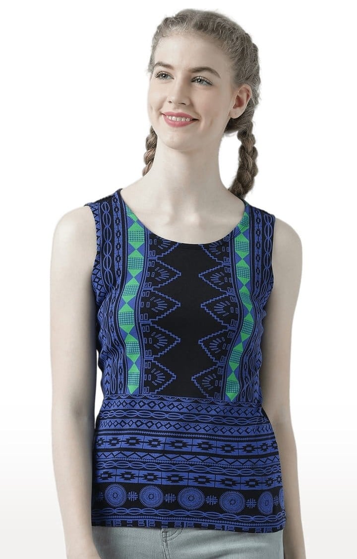 HUETRAP | Women's Black & Blue Printed Tank Top