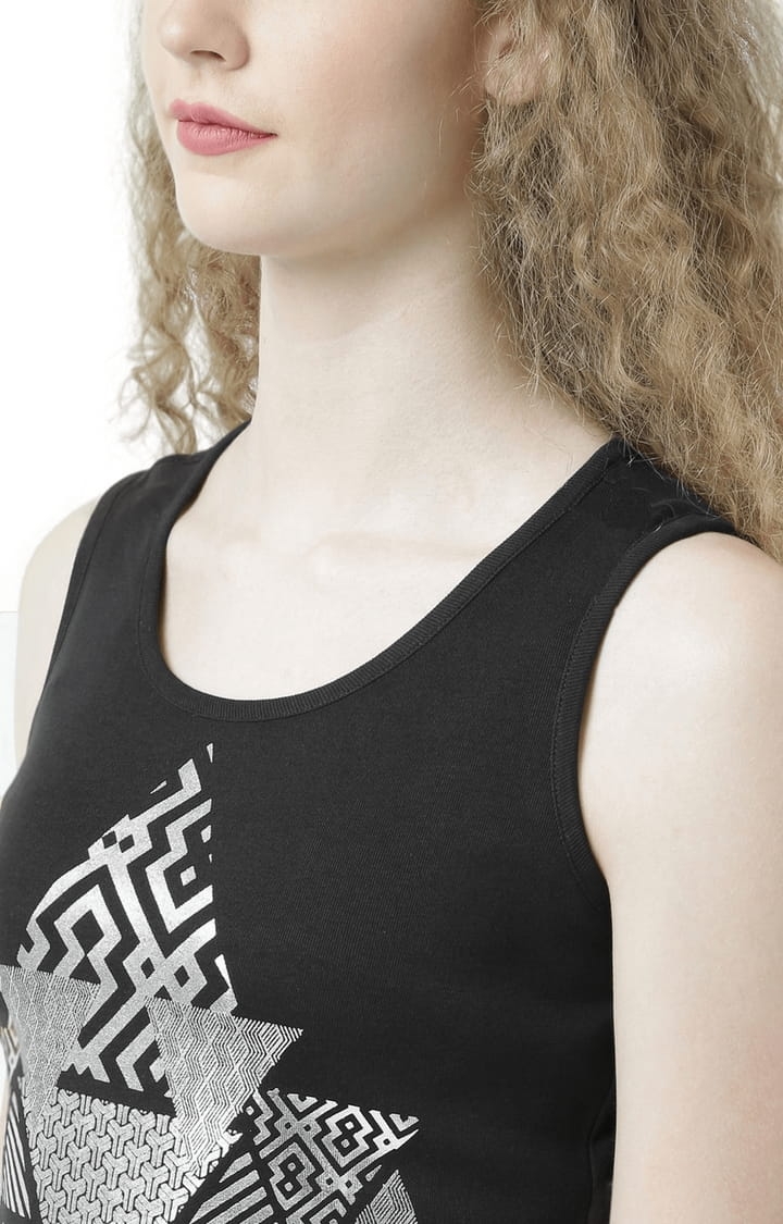 Women's Black Printed Tank Top
