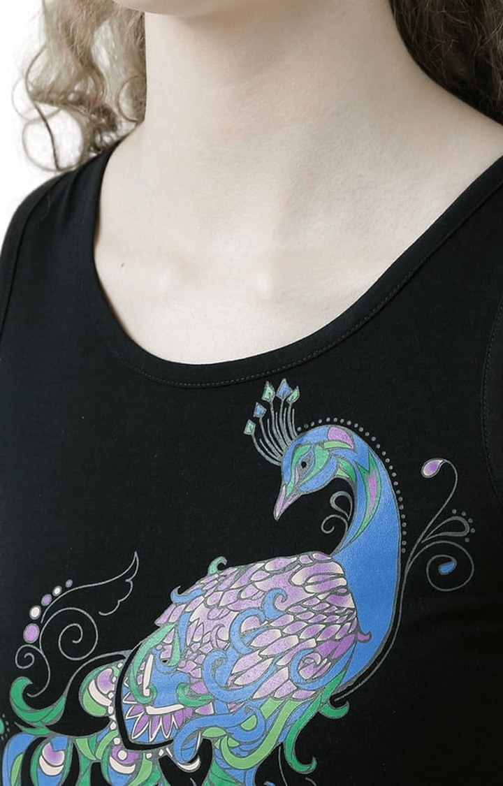Women's Black Printed Tank Top