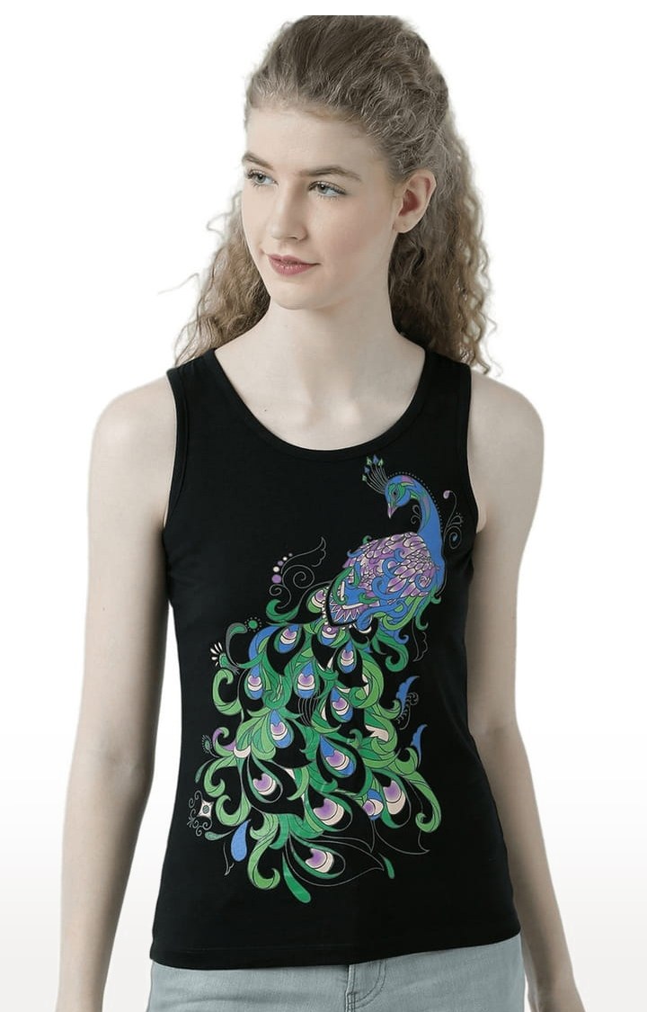 HUETRAP | Women's Black Printed Tank Top