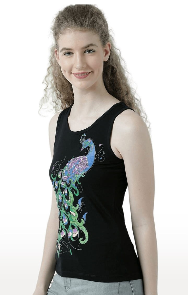 Women's Black Printed Tank Top
