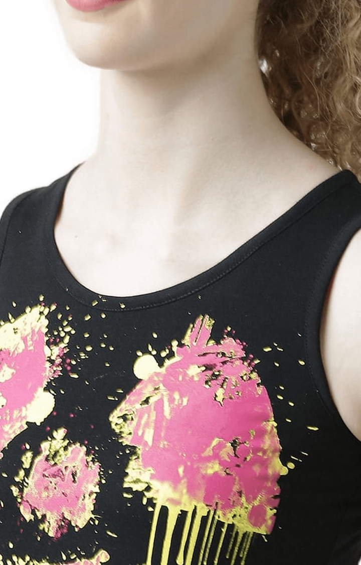 Women's Black Printed Tank Top