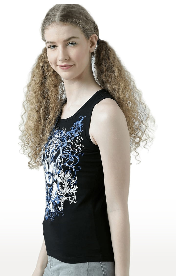 Women's Black Printed Tank Top