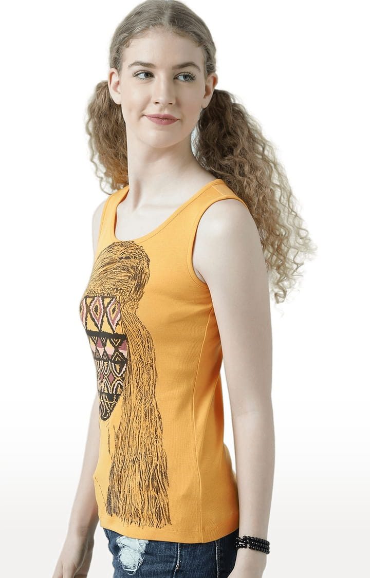 HUETRAP | Women's Orange Cotton Printed Tank Top 2