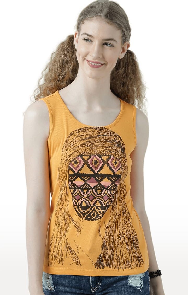 HUETRAP | Women's Orange Cotton Printed Tank Top 0