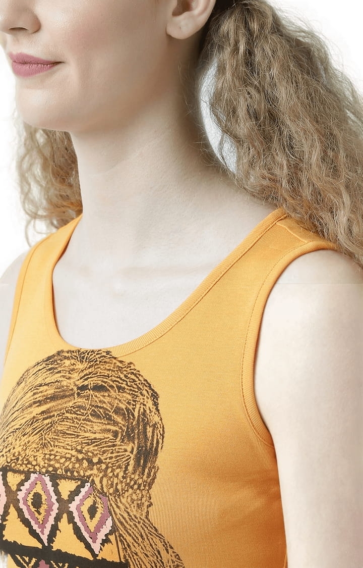 Women's Orange Printed Tank Top