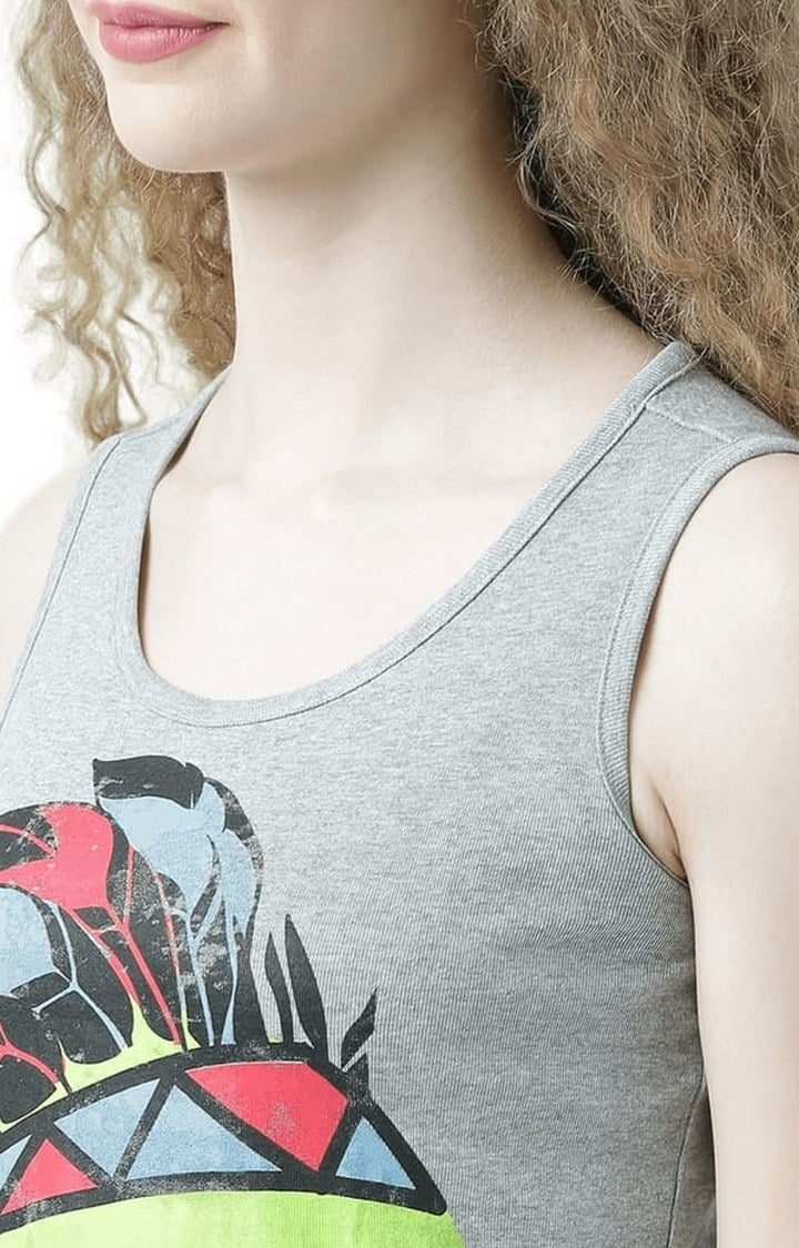 Women's Grey Melange Graphics Tank Top