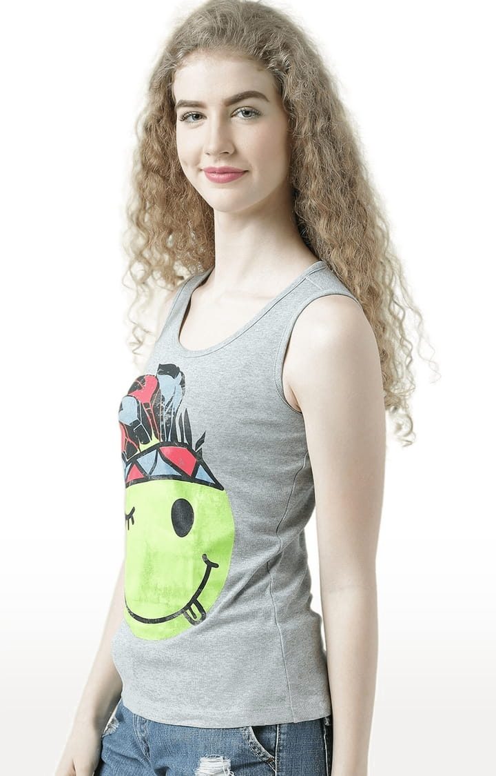 Women's Grey Melange Graphics Tank Top