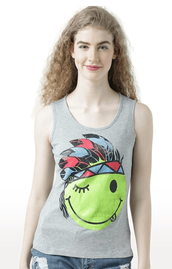 HUETRAP | Women's Grey Melange Graphics Tank Top