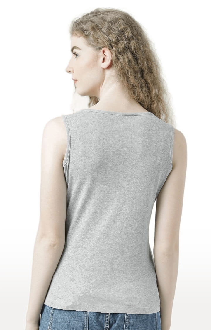 Women's Grey Melange Printed Tank Top
